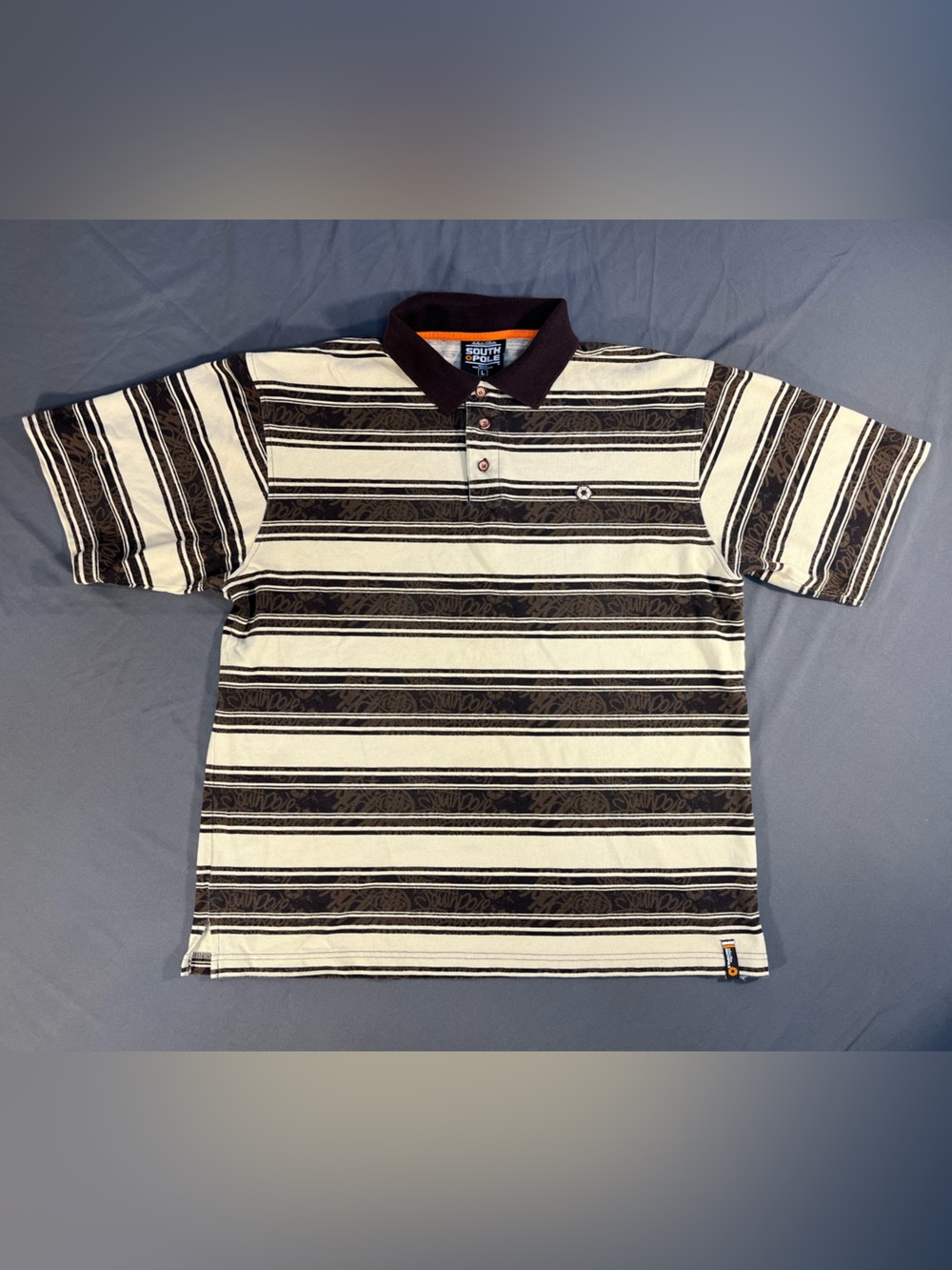 South Pole Striped Short-Sleeve Polo Shirt in Cream and Brown